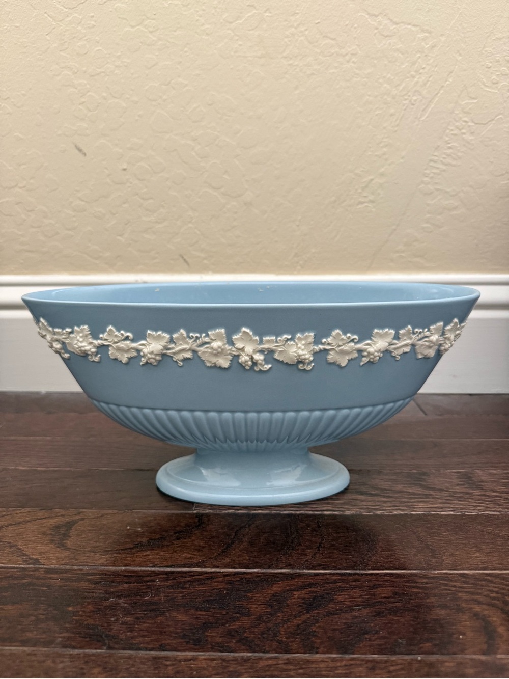Wedgwood Pale Blue Pedestal Bowl with White Vine